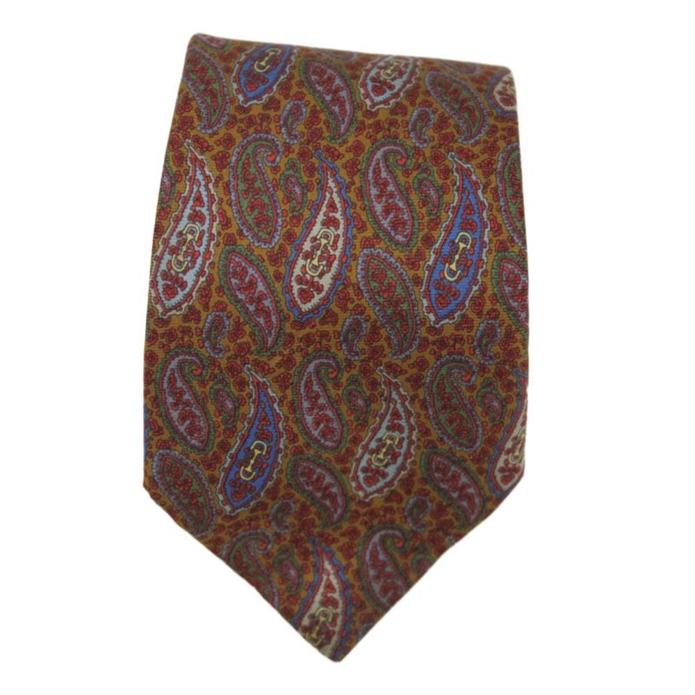 Gucci Mens Silk Paisley Print Classic Tie Brown